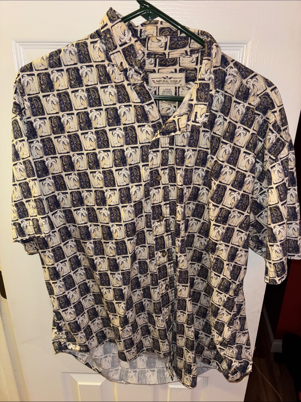 Men's Natural IssueShort-Sleeve Button-Up Shirt in Black & White Palm Print